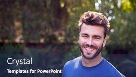  Presentation with outdoor party - PPT theme enhanced with outdoor-portrait-of-smiling-caucasian background and a ocean colored foreground