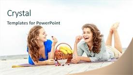  Presentation with tropical holiday - Amazing PPT layouts having outdoor portrait of two young happy girls on tropical sea background holiday image backdrop and a cool aqua colored foreground