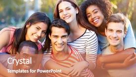  Presentation with share friends - Slide set having outdoor portrait of young friends background and a coral colored foreground