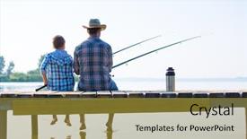  Presentation with fishing - Slides consisting of outdoor recreation - boy and his father fishing background and a gold colored foreground