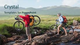  Presentation with stream - Cool new slide set with outdoor recreation - couple crossing a stream holding backdrop and a sky blue colored foreground