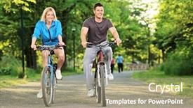  Presentation with macedonia - Slide deck with outdoor recreation - happy couple biking background and a mint green colored foreground