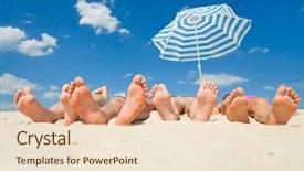  Presentation with feet - Presentation theme featuring outdoor recreation - human feet on the sand background and a lemonade colored foreground