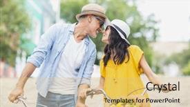  Presentation with recreation - Slide deck having outdoor recreation - romantic couple looking at each background and a  colored foreground