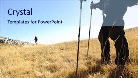  Presentation with recreation - Colorful PPT layouts enhanced with outdoor recreation - sport hiking in mountains walking backdrop and a light blue colored foreground