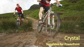  Presentation with hill - Slide deck enhanced with outdoor recreation - two cyclists on countryside track background and a tawny brown colored foreground