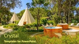  Presentation with day spa - Presentation theme consisting of outdoor-relaxation-area-surrounded background and a tawny brown colored foreground
