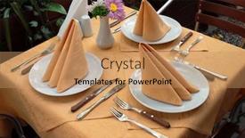  Presentation with restaurant - Audience pleasing PPT theme consisting of outdoor-restaurant-table-ready backdrop and a coral colored foreground