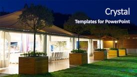  Presentation with big tent - Slides enhanced with outdoor restaurant under huge tent background and a navy blue colored foreground