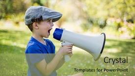  Presentation with french speaking countries - Audience pleasing slide deck consisting of outdoor speaker - young boy speaking on megaphone backdrop and a  colored foreground