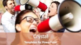  Presentation with share friends - Audience pleasing PPT theme consisting of outdoor speaker - young friends screaming with megaphone backdrop and a coral colored foreground