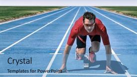  Presentation with waiting line - Audience pleasing PPT theme consisting of sprinter athlete ready to start backdrop and a light blue colored foreground