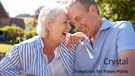  Presentation with senior couple - Presentation theme enhanced with outdoor summer snack at cafe background and a teal colored foreground