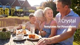  Presentation with grandparents - Theme with outdoor summer snack at cafe background and a coral colored foreground
