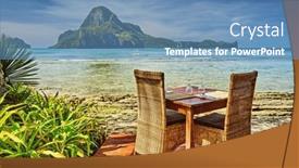  Presentation with restaurant - Theme with outdoor-terrace-of-the-beach background and a teal colored foreground