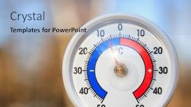  Presentation with temperature - PPT theme with outdoor thermometer with celsius scale showing cold minus 5 degrees temperature - dramatic weather change or cold wave concept background and a light blue colored foreground