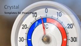 Presentation with temperature - Colorful slide set enhanced with outdoor thermometer with celsius scale showing cold minus 4 degrees temperature - dramatic weather change or cold wave concept backdrop and a light blue colored foreground