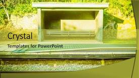  Presentation with railway - PPT theme featuring outdoor waiting room shed background and a yellow colored foreground