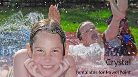  Presentation with group of three young girl - Amazing presentation theme having outdoor waterplay on slippery slide backdrop and a coral colored foreground