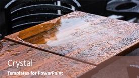  Presentation with chairs - PPT theme featuring outdoor-wet-wooden-tables background and a coral colored foreground