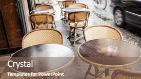  Presentation with cafe - PPT theme enhanced with outdoor wiker furniture - street cafe background and a  colored foreground