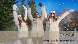  Presentation with outdoor activities - Theme having outdoor-winter-activities-happy-friends background and a coral colored foreground