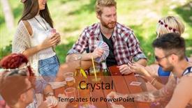  Presentation with bridge playing cards - Audience pleasing PPT theme consisting of outdoor with friends and drink backdrop and a red colored foreground