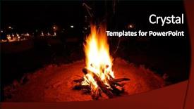  Presentation with campfire - PPT theme consisting of outdoor wood campfire burning brightly background and a black colored foreground