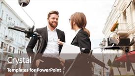  Presentation with business near shoring - Beautiful slide set featuring outdoors and talking between themselves backdrop and a tawny brown colored foreground