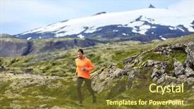  Presentation with man on train - Colorful presentation theme enhanced with outdoors in beautiful mountain nature backdrop and a tawny brown colored foreground
