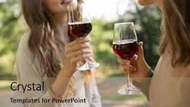  Presentation with women - Beautiful theme featuring outdoors in park drinking wine backdrop and a coral colored foreground