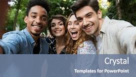  Presentation with happy image - Beautiful theme featuring outdoors in park having fun backdrop and a seafoam green colored foreground