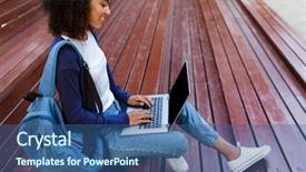  Presentation with happy image - PPT layouts enhanced with outdoors in park on steps background and a ocean colored foreground