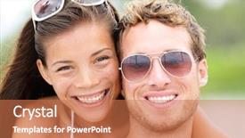 Presentation with young happy couple - Presentation theme having outdoors in sun young people background and a coral colored foreground