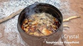  Presentation with fat - Presentation theme with outdoors-kitchen-in-an-african background and a coral colored foreground