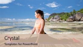  Presentation with elderly people exercise patient training - Presentation design featuring outdoors over beach over exotic background and a  colored foreground