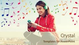  Presentation with listening woman - Slide deck featuring outdoors over colorful musical note background and a cream colored foreground