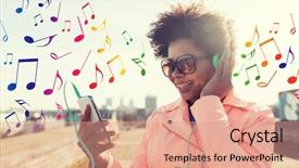  Presentation with american music - Slides with outdoors over colorful musical note background and a coral colored foreground