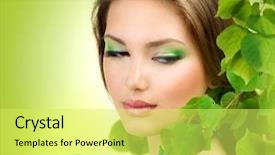  Presentation with organic cosmetics - Colorful PPT theme enhanced with outdoors perfect face skin organic backdrop and a yellow colored foreground