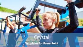  Presentation with weight - Colorful presentation theme enhanced with outdoors training woman workouts on weight machine backdrop and a teal colored foreground