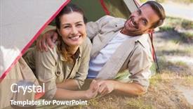  Presentation with tent - Cool new slides with outdoorsy couple smiling at camera inside their tent on a sunny day backdrop and a coral colored foreground