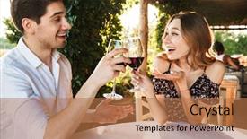  Presentation with movie theater loving couple - Beautiful PPT layouts featuring outdors in park holding glasses backdrop and a coral colored foreground