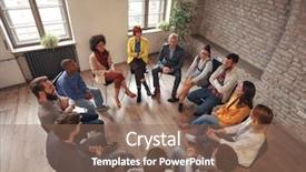  Presentation with business plan - PPT theme with outeach plan - group of business people sitting background and a violet colored foreground