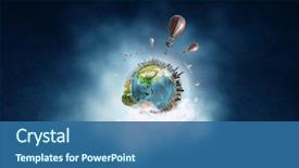  Presentation with media - Amazing PPT theme having outer space - abstract collage floating island backdrop and a ocean colored foreground