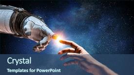  Presentation with creation - Colorful presentation theme enhanced with outer space - concept of creation mixed media backdrop and a ocean colored foreground