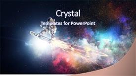  Presentation with spaceman - Presentation design featuring outer space - spaceman on flying board mixed background and a navy blue colored foreground