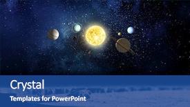  Presentation with planets - Amazing PPT theme having outer space - system of planets mixed media backdrop and a ocean colored foreground