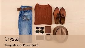  Presentation with clothing - Beautiful PPT layouts featuring men's casual outfits backdrop and a coral colored foreground