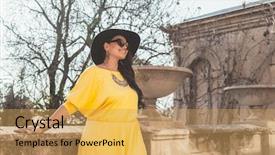  Presentation with plus size fashion model - Colorful presentation design enhanced with outfit elegant look plus size backdrop and a  colored foreground