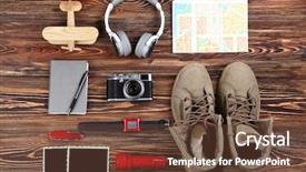  Presentation with wooden - Cool new presentation design with outfit for travelling on wooden background backdrop and a tawny brown colored foreground